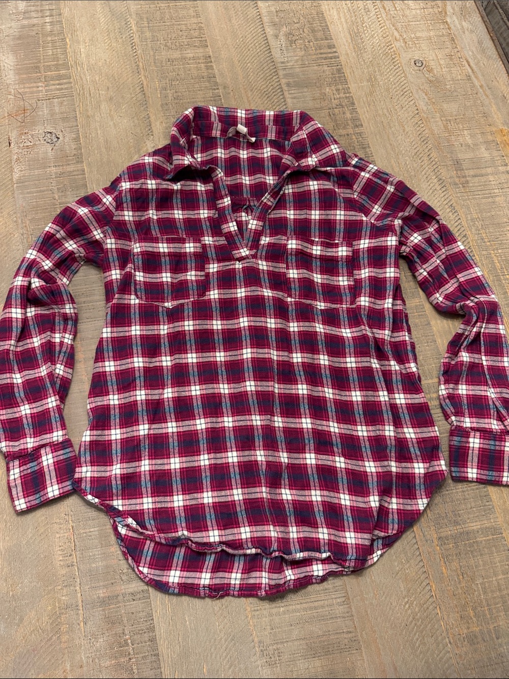 LOFT Red Plaid Button-Down Shirt